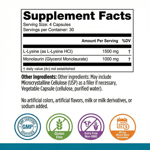 Monolaurin + Lysine Antiviral Complex For All Type Herpes